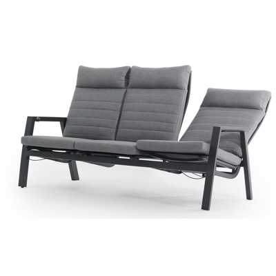 Canapé de jardin Prato 3-pl en aluminium noir avec coussin en weather+ softtouch gris