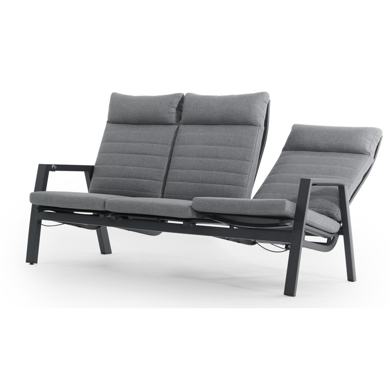 Canapé de jardin Prato 3-pl en aluminium noir avec coussin en weather+ softtouch gris