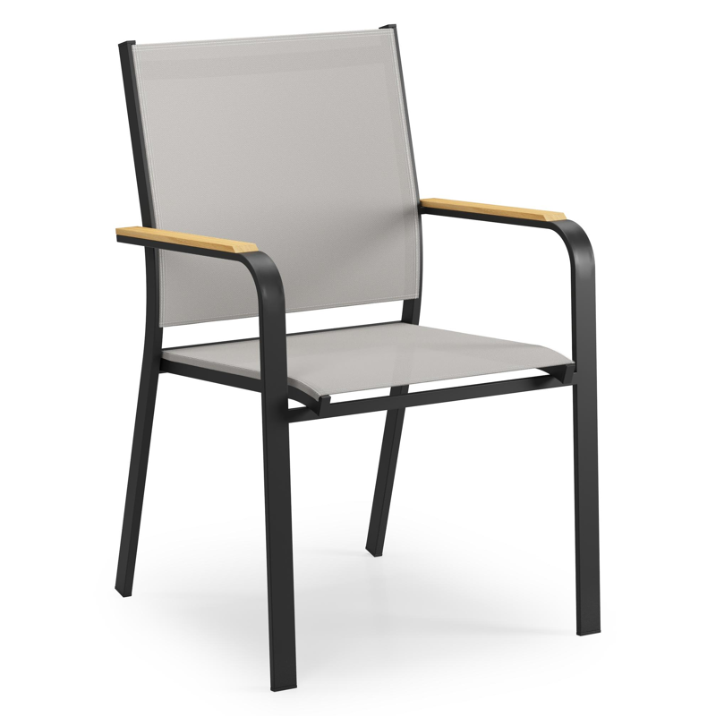 Varese tuinset in zwart aluminium en naturel teak tafelblad met 10 stapelbare Amalfi tuinstoelen