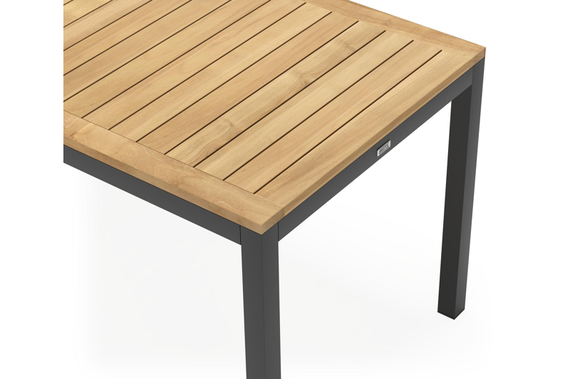 Feltro rechthoekige tuinset in zwart aluminium en teak natural finish met 4 Zamora tuinstoelen