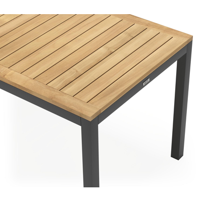 Feltro rechthoekige tuinset in zwart aluminium en teak natural finish met 4 Zamora tuinstoelen
