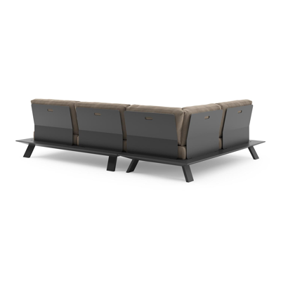 Cesano loungehoek in zwart aluminium met natte heather grey all weather Sunbrella® luxe kussen