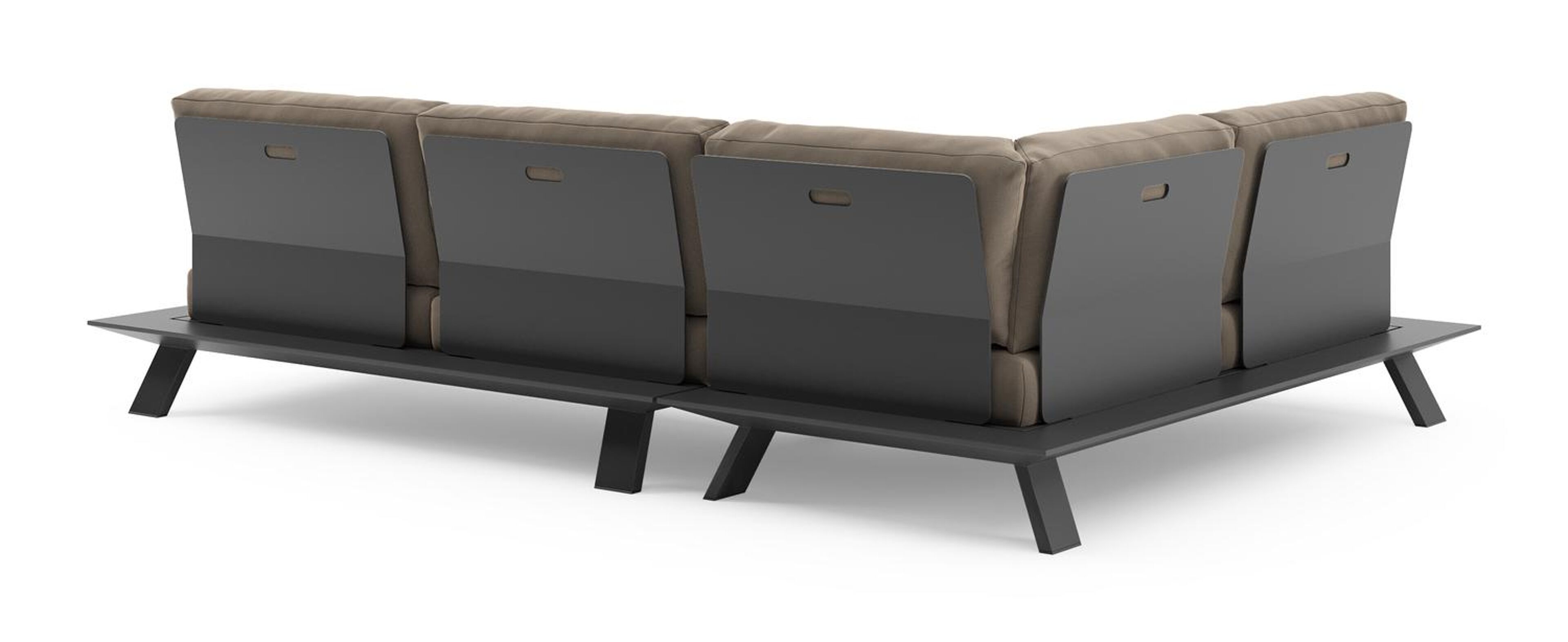 Salon de jardin d'angle Cesano en aluminium noir et coussin en all weather Sunbrella® luxe natte heather grey