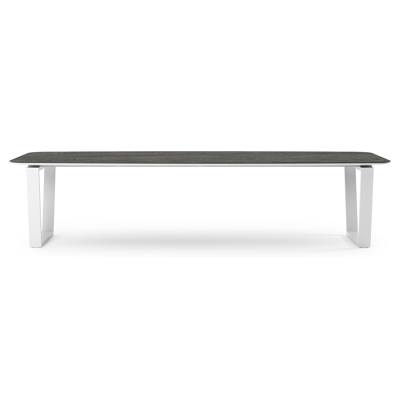Table de jardin Pagino forme de bateau en aluminium blanc et céramique pleine Black Obsession - Lg. 315 x Lrg. 115 x Haut. 73 cm