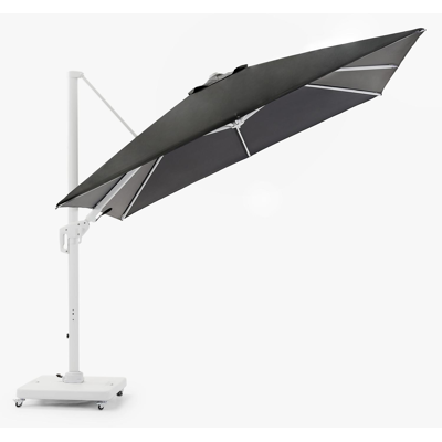 Copica zweefparasol met tiltfunctie in wit aluminium met grijs polyester parasoldoek - L1 300 x L2 300 cm (met voet)