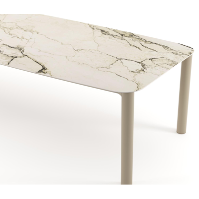 Orso tuintafel bootvorm in beige aluminium en volkeramiek Colorado Dunes - L 315 x B 115 x H 74.5 cm