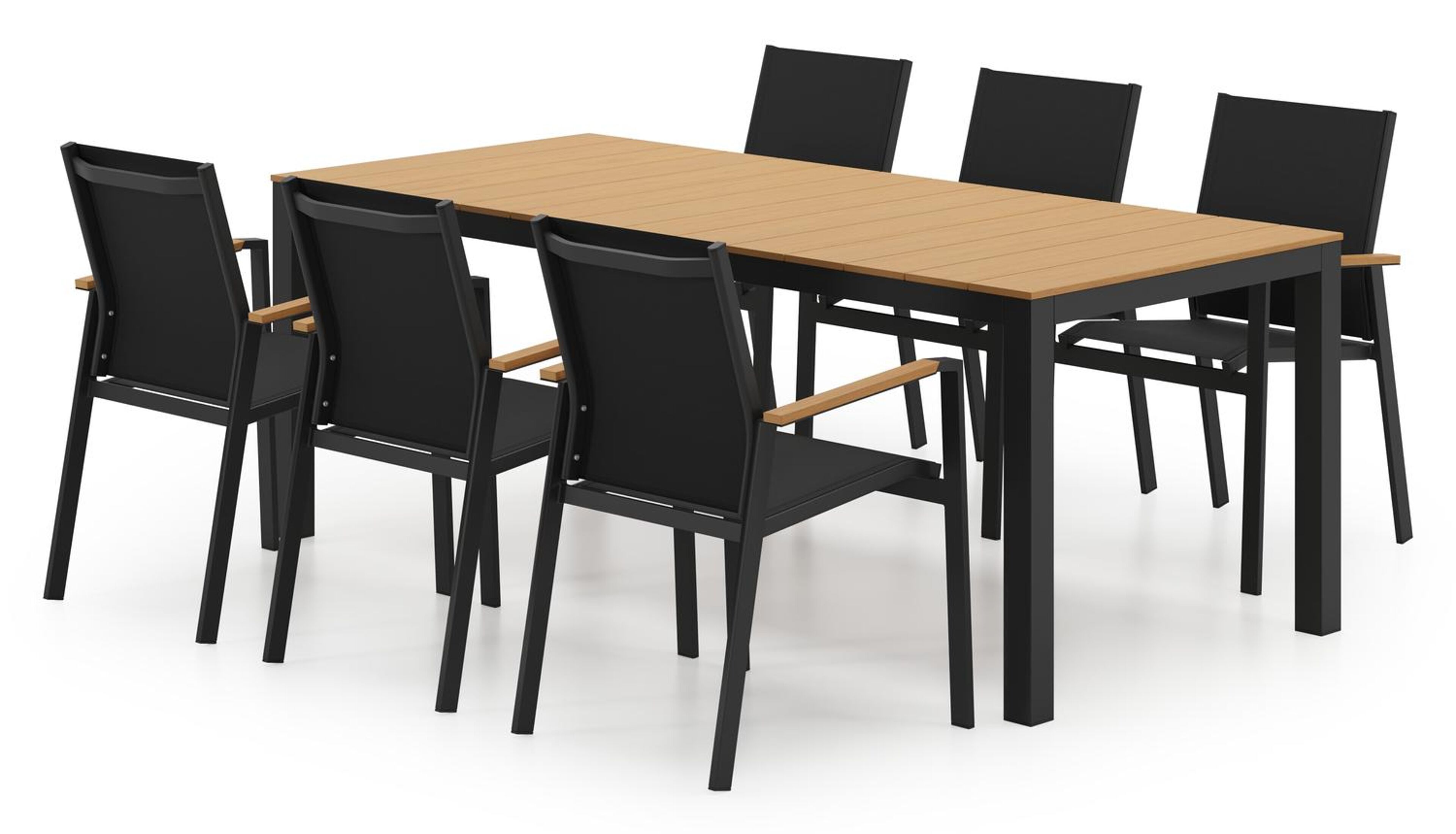 Toma tuinset in zwart aluminium en polywood met 6 Bahia polywood tuinstoelen
