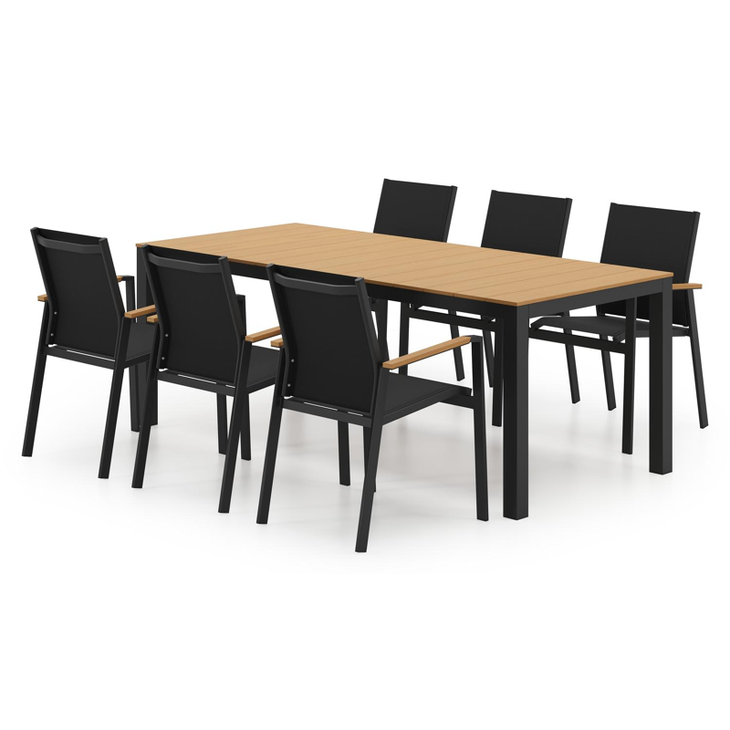 Toma tuinset in zwart aluminium en polywood met 6 Bahia polywood tuinstoelen
