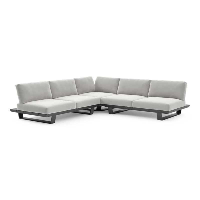 Pagino loungehoek in zwart aluminium met lopi ash all weather sunbrella® luxe kussen