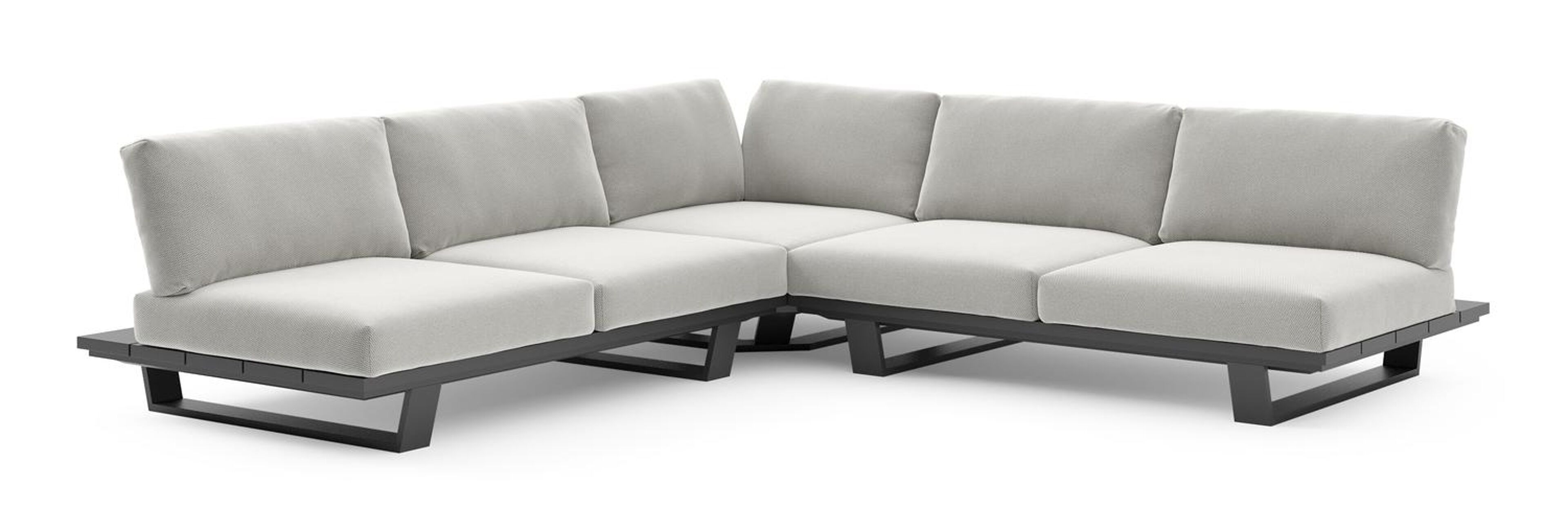 Pagino loungehoek in zwart aluminium met lopi ash all weather sunbrella® luxe kussen