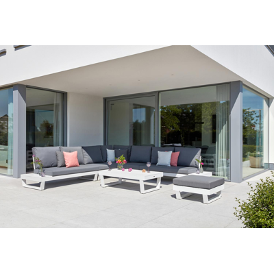 Modica lounge poef in wit aluminium met grijs textilene kussen