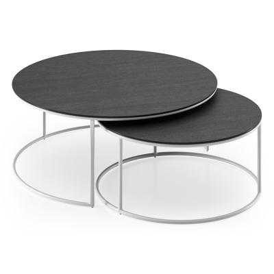 Fano set van 2 loungetafels rond in wit aluminium en volkeramiek Basalt Black - Dia. 85/65 x H 35/30 cm