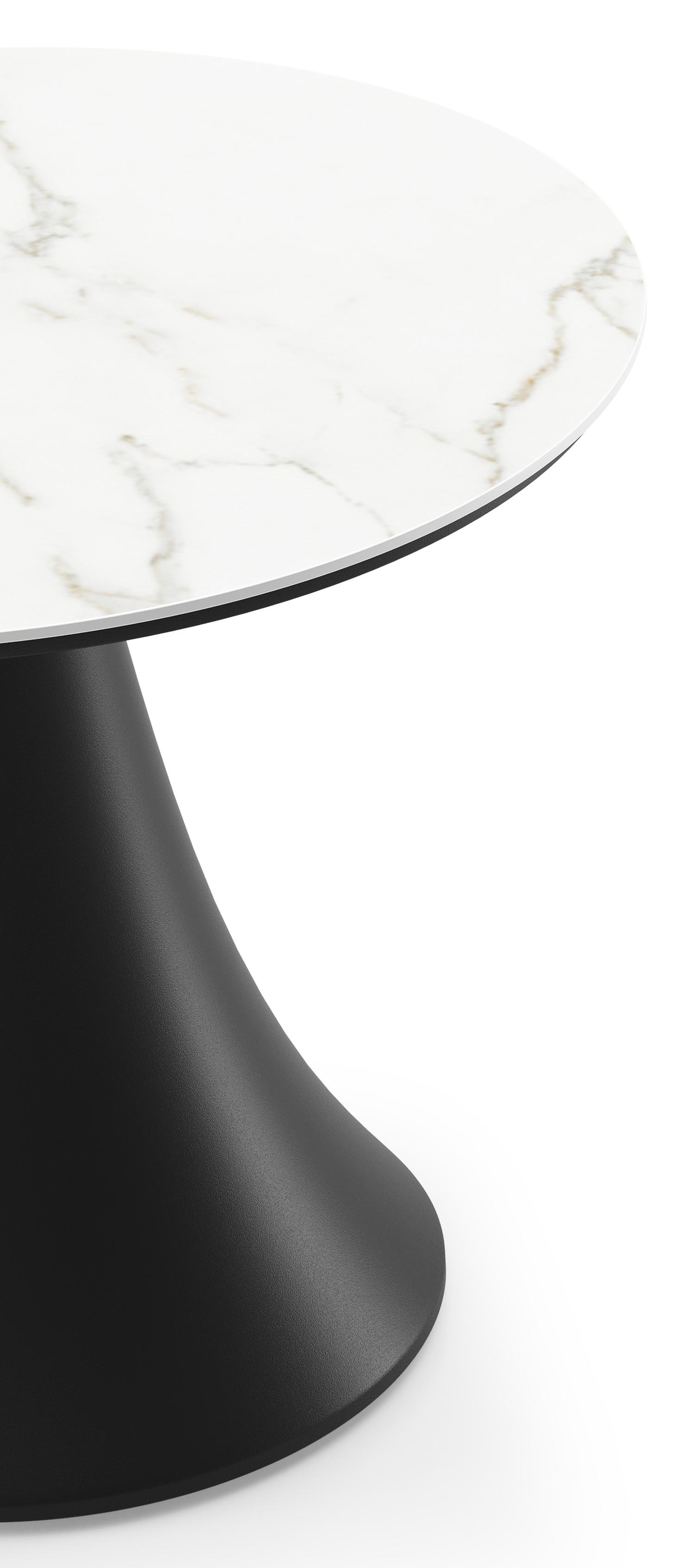 Table de basse low dining low dining Fano ronde en aluminium noir et céramique pleine Calacatta - Diam. 65 x Haut. 55 cm