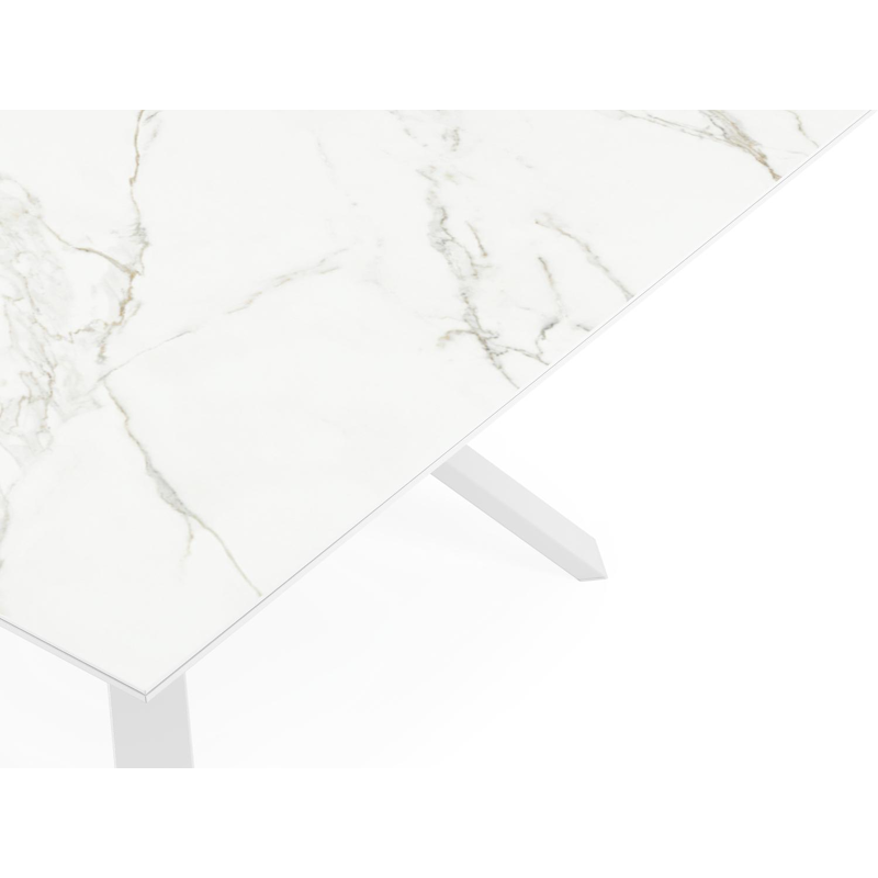 Cesano tuintafel vierkant in wit aluminium en volkeramiek calacatta - L 148 x B 148 x H 75 cm