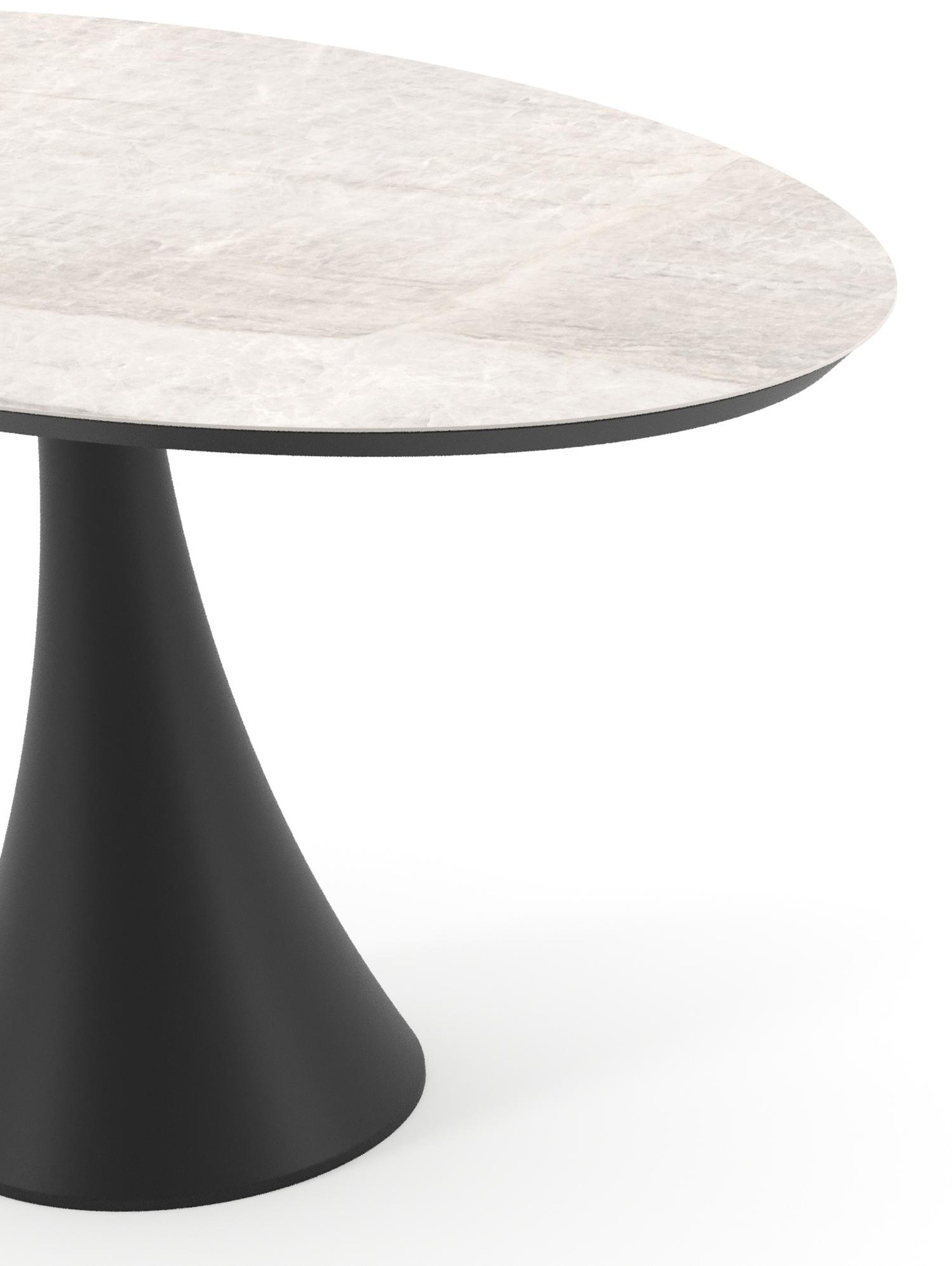 Table de jardin Fano oval en aluminium noir et céramique pleine Taj Mahal - Lg. 140 x Lrg. 80 x Haut. 75 cm