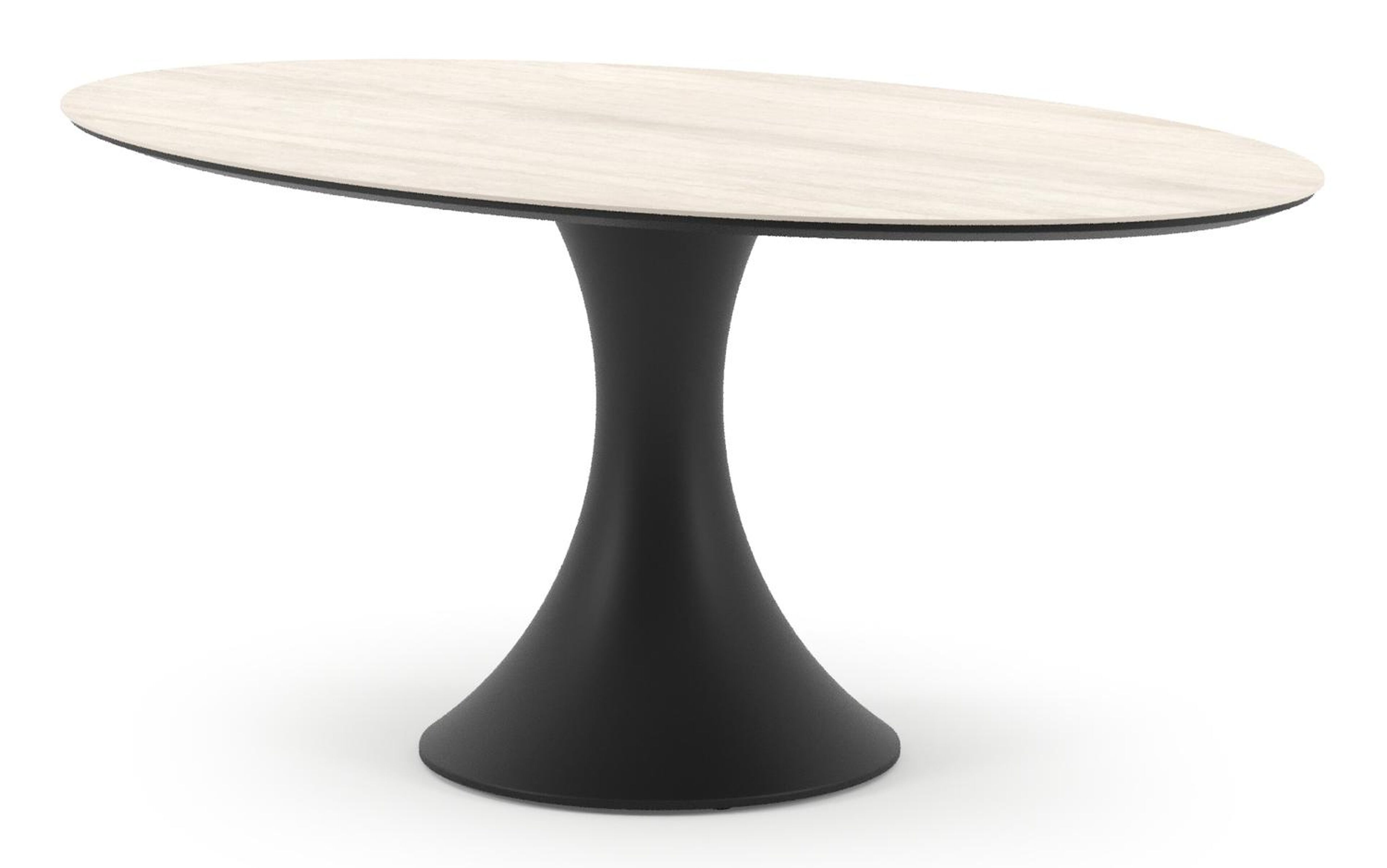 Table de jardin Fano ovale en aluminium noir et céramique pleine Travertino Bianco - Lg. 180 x Lrg. 110 x Haut. 74 cm