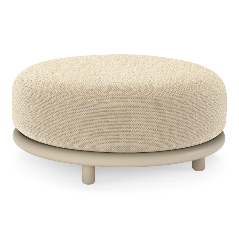 Lomano poef in beige aluminium en beige verticaal geweven luxe vlakke rope met Althea Camel all weather cosytica