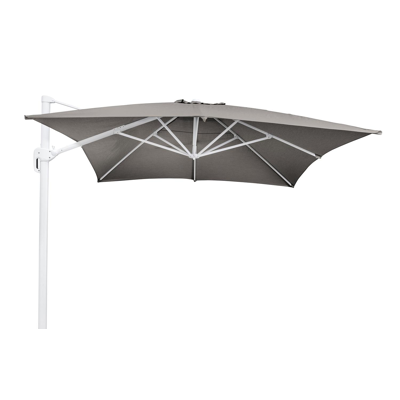 Parasol pendant Rufina en aluminium blanc avec toile de parasol en all weather sunbrella® luxe solid taupe - Larg1 400 x Larg2 300 cm (sans pied de parasol)