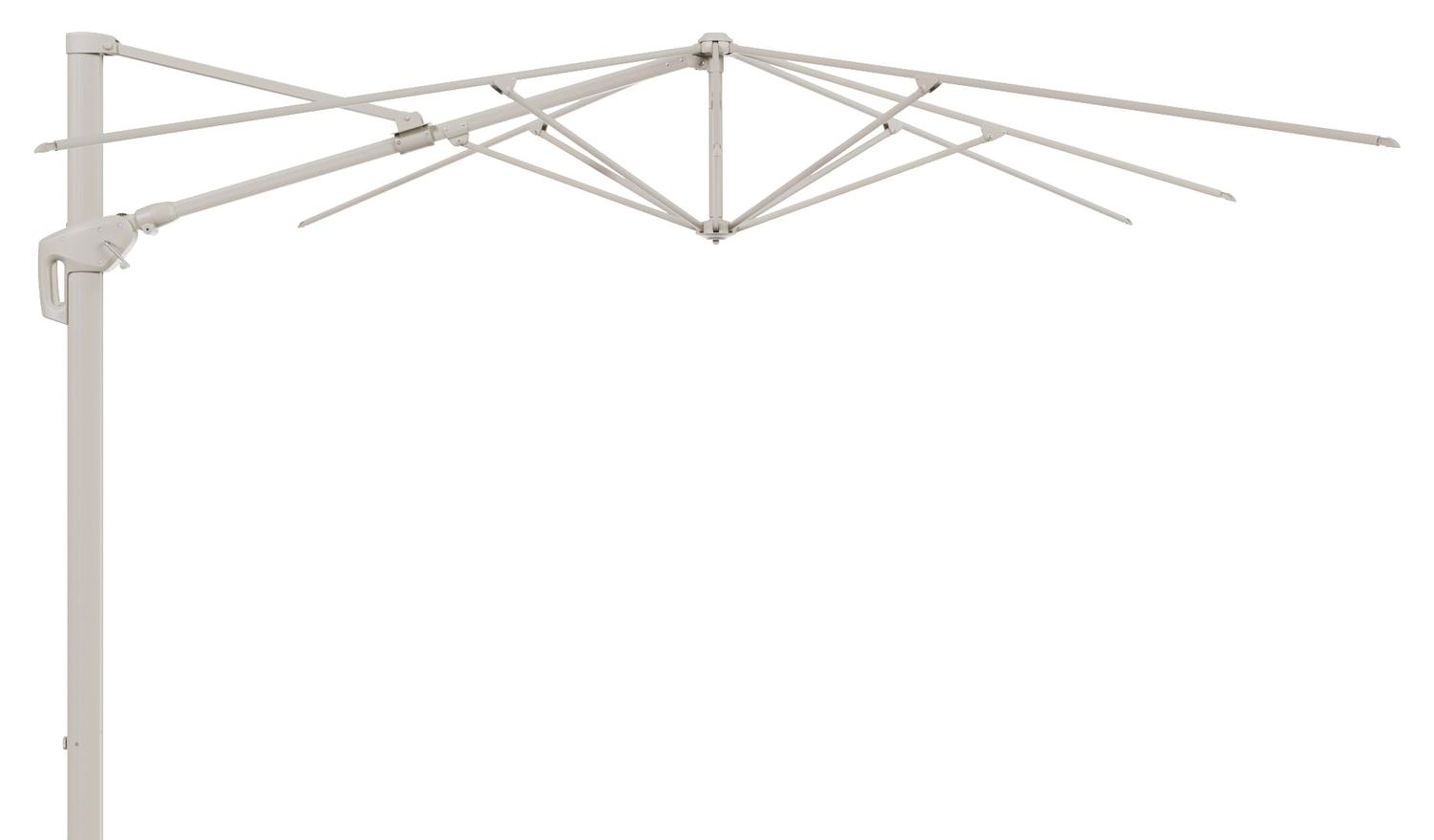 Parasol pendant Minore avec fonction tilt en aluminium beige et toile de parasol All Weather Sunbrella® Luxe Lopi Marble - Lg.1: 350 x Lg.2: 350 cm (sans pied de parasol