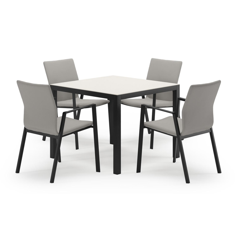 Feltro ensemble de jardin carré en aluminium noir en sintered stone crema minerale avec 4 chaises de jardin Madura