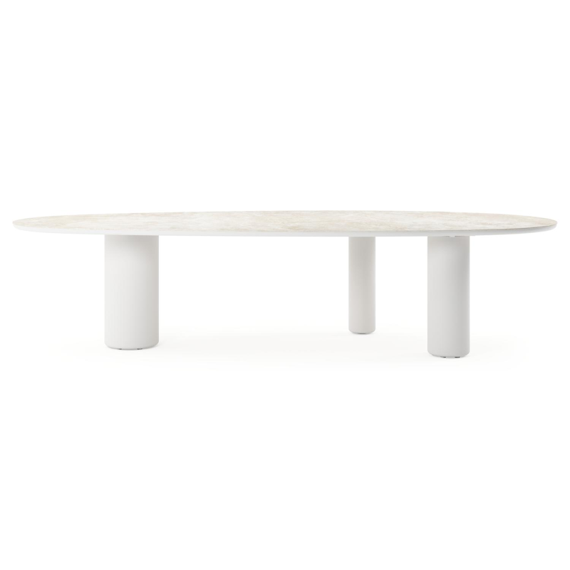 Table de jardin Amico mangue en aluminium blanc et céramique pleine Rapolano - Lg. 320 x Lrg. 140 x Haut. 74 cm