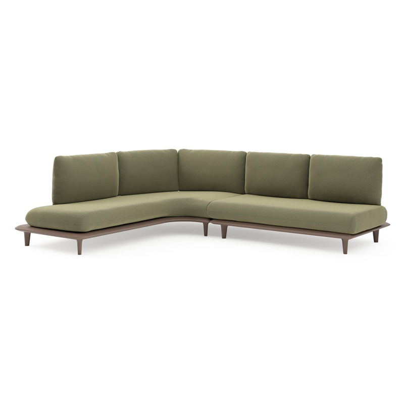 Bomero loungehoek in taupe aluminium met heritage leaf all weather sunbrella® luxe kussen