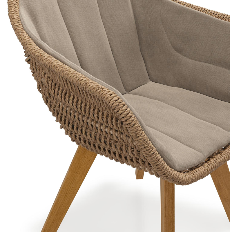 Pagino tuinstoel in teak en bruin ronde wicker met zitkussen in All Weather Sunbrella® Luxe Natte Heather Grey