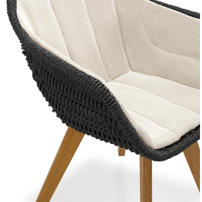 Pagino tuinstoel in teak en zwart ronde wicker met zitkussen in All Weather Sunbrella® Luxe Lopi Marble