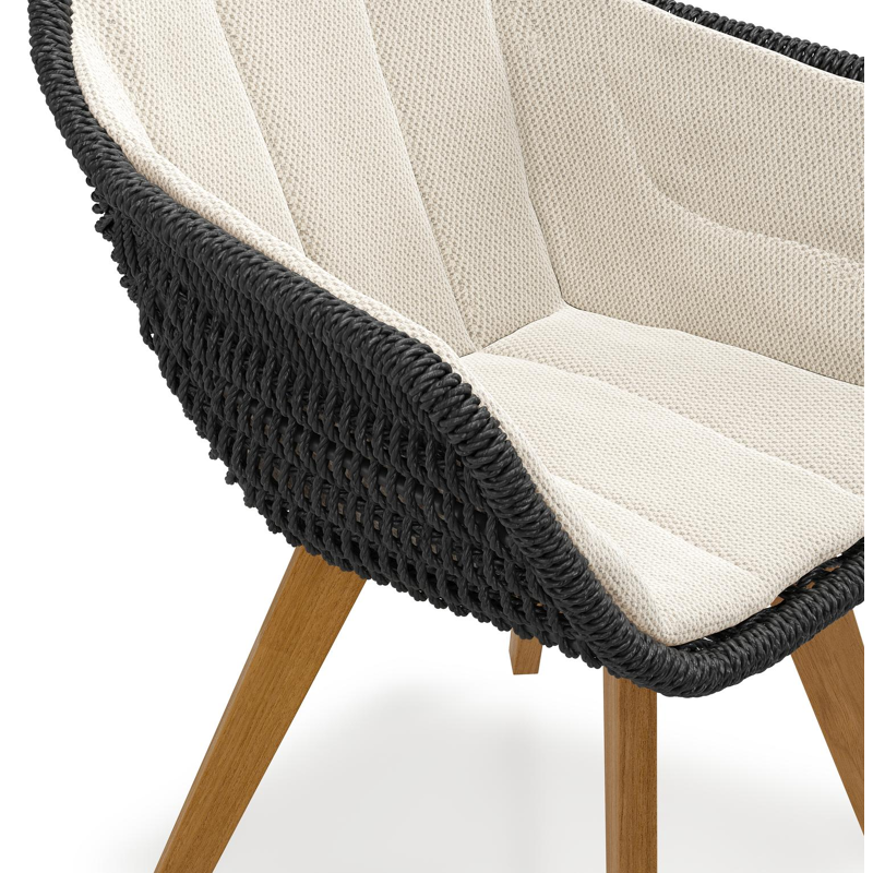 Pagino tuinstoel in teak en zwart ronde wicker met zitkussen in All Weather Sunbrella® Luxe Lopi Marble