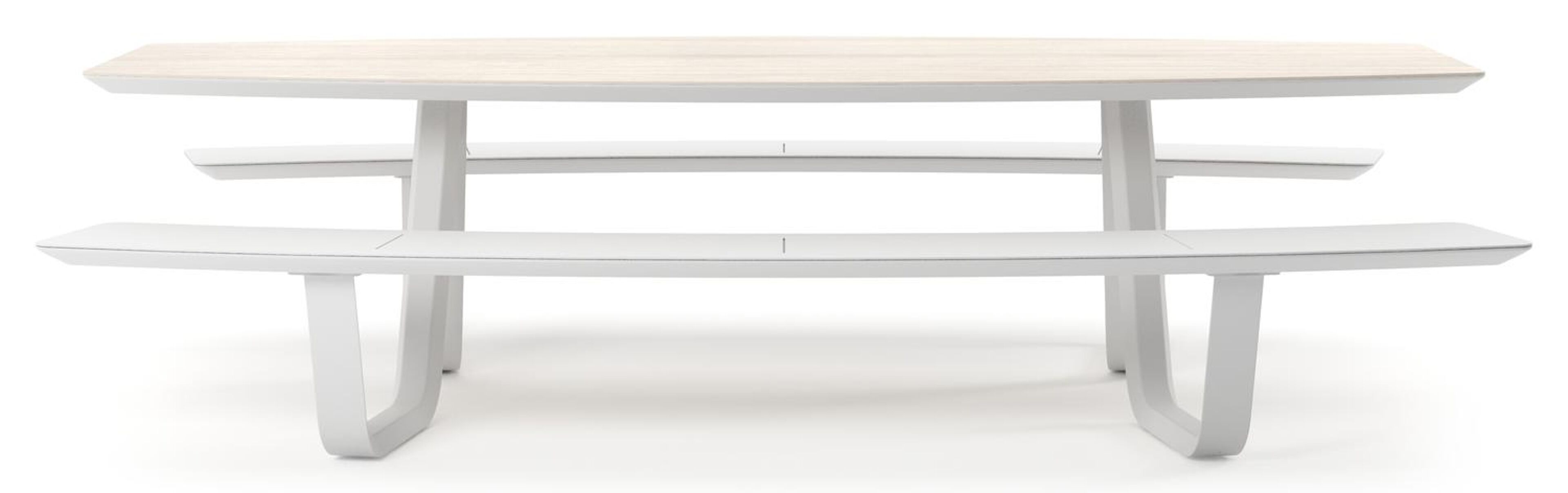 Forno picknicktafel bootvorm in wit aluminium en volkeramiek Travertino Bianco - L 280 x B 192 x H 72 cm