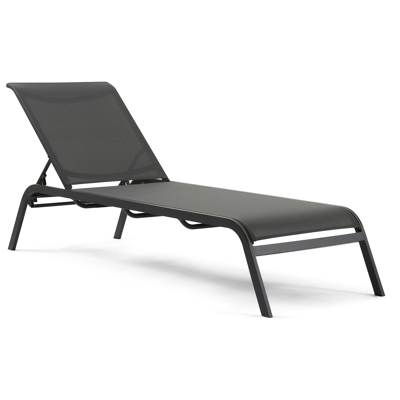 Ensemble de 2 chaises longues réglables Acri en aluminium noir avec textilène gris