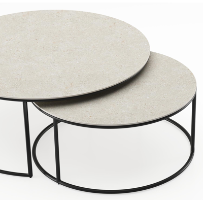 Tables basse Fano en aluminium noir et céramique pleine shilin - Dia. 85/65 X H 35/30 cm