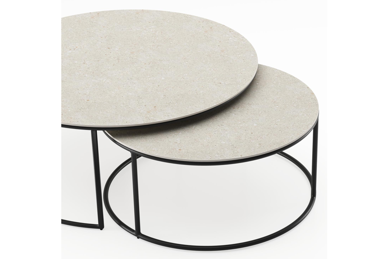 Tables basse Fano en aluminium noir et céramique pleine shilin - Dia. 85/65 X H 35/30 cm