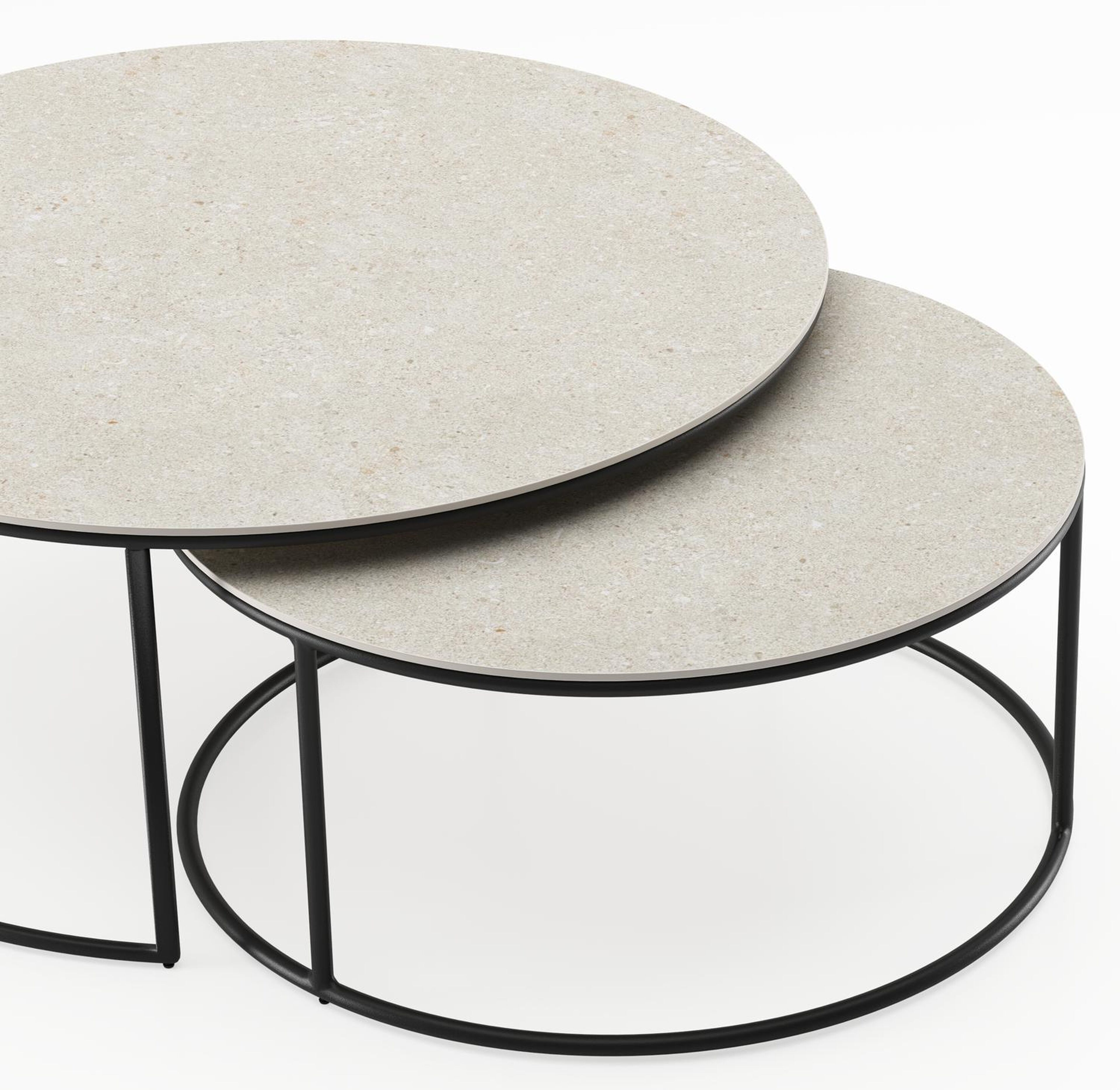 Tables basse Fano en aluminium noir et céramique pleine shilin - Dia. 85/65 X H 35/30 cm