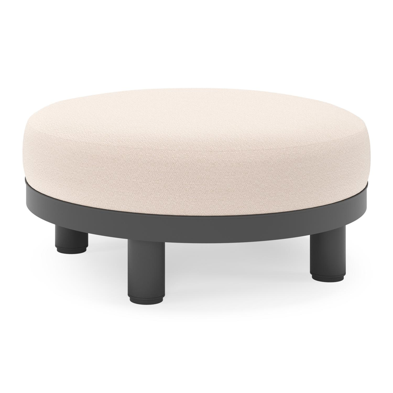 Salon de jardin pouf Donato en aluminium noir et coussins en all Weather Sunbrella® Luxe Wander Pilat