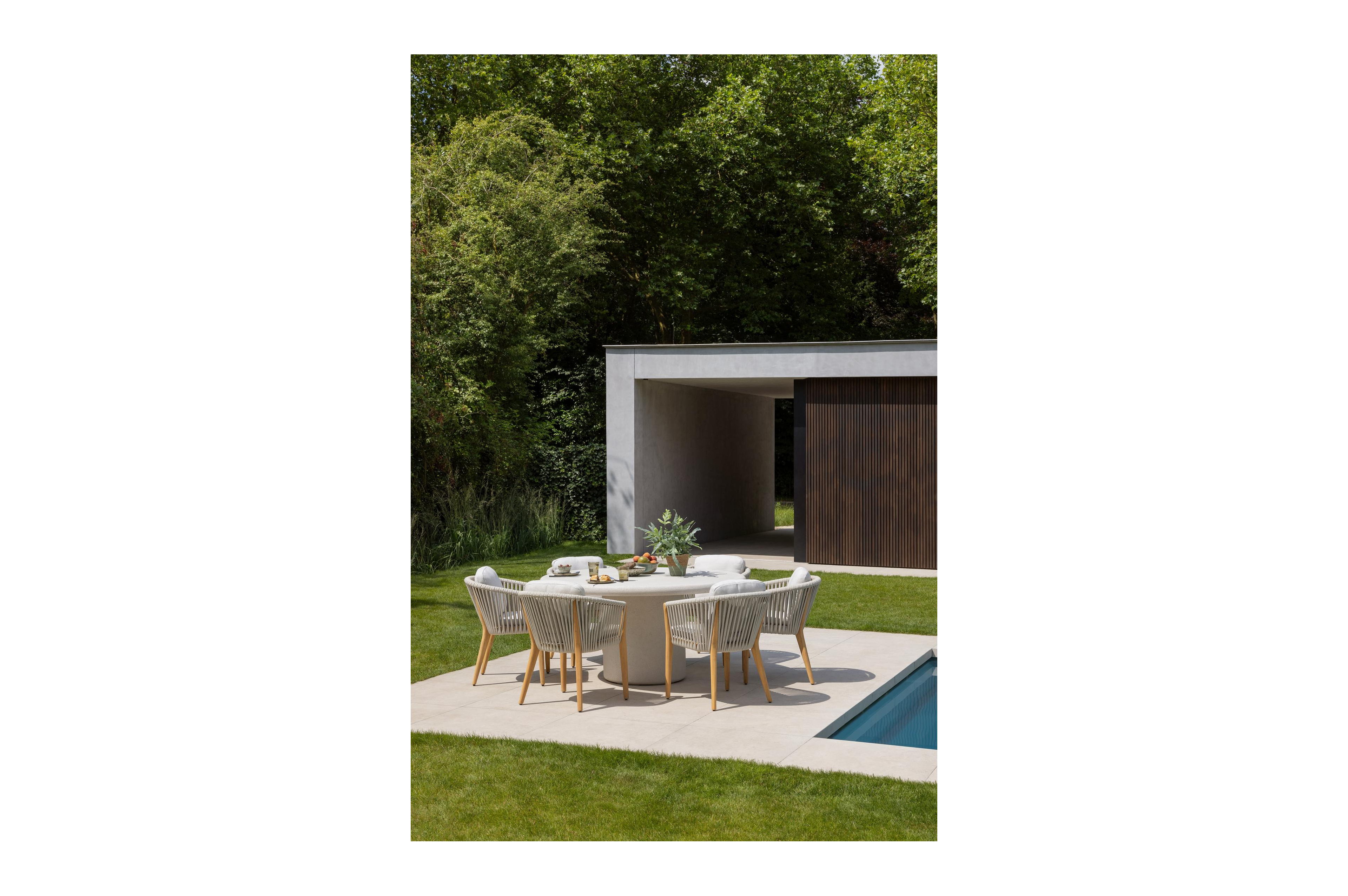 Orso tuinstoel in teak en beige verticaal geweven luxe vlakke rope