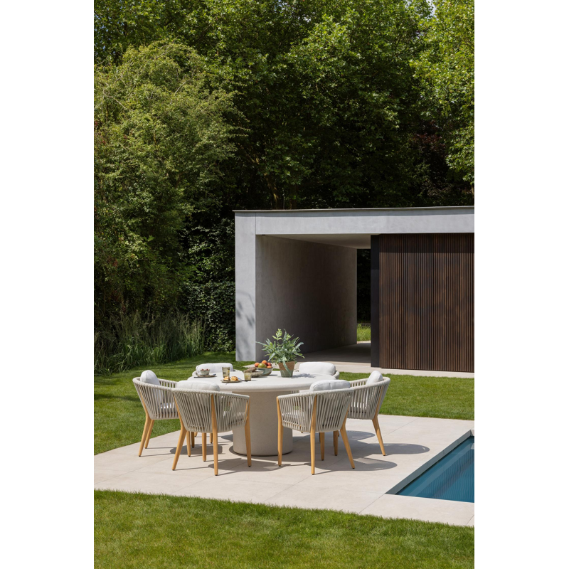 Orso tuinstoel in teak en beige verticaal geweven luxe vlakke rope