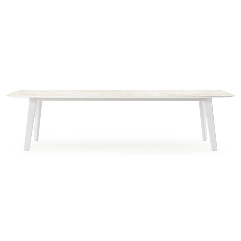 Lacirma tuintafel bootvorm in wit aluminium en volkeramiek Rapolano L 315 x B 115 cm
