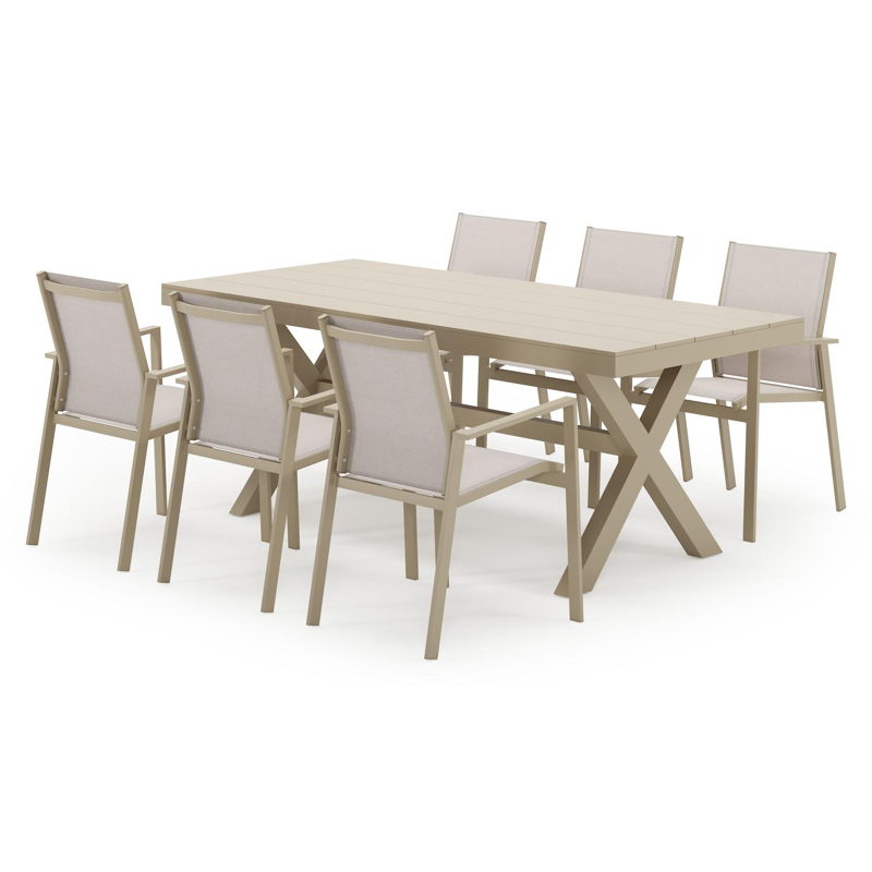 Bahia tuinset in beige aluminium met 6 stapelbare Bahia tuinstoelen