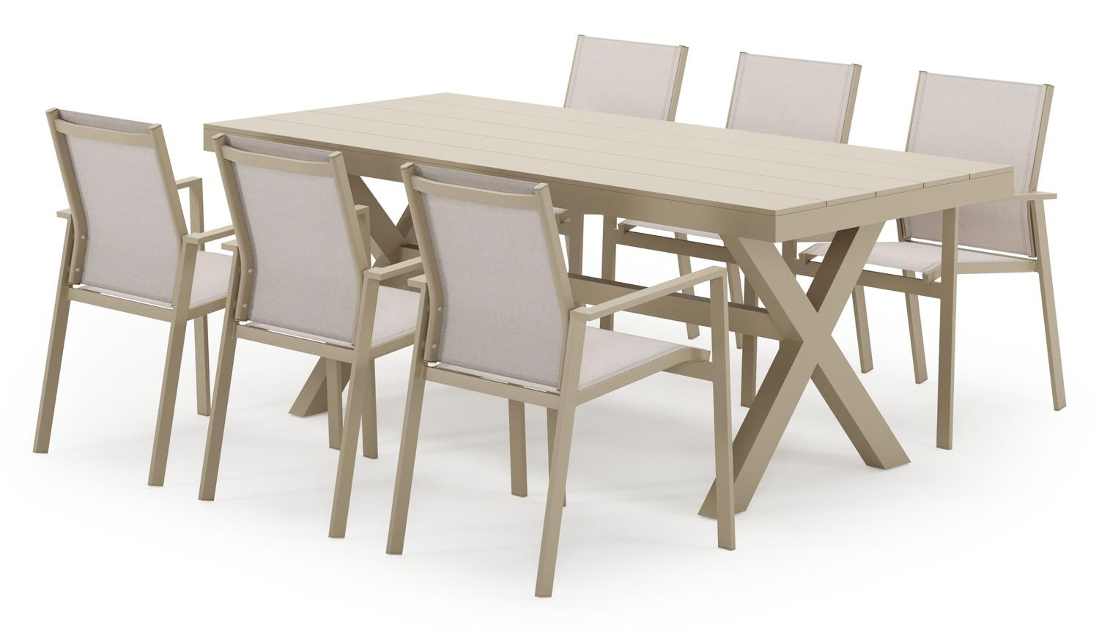 Bahia tuinset in beige aluminium met 6 stapelbare Bahia tuinstoelen