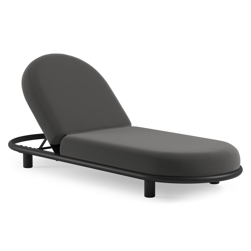 Chaise longue réglable Lomano en aluminium noir avec natte charcoal chine all weather sunbrella® luxe coussin