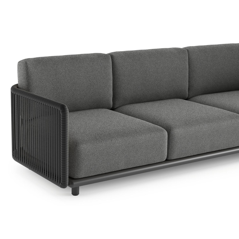 Canapé de jardin Organo en aluminium noir et corde luxe plate tissée verticalement noir et coussin en all weather Cosytica catania black