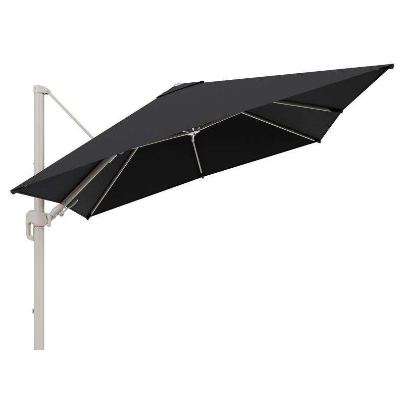 Rufina zweefparasol tiltfunctie in beige aluminium en parasoldoek in All Weather Sunbrella® Luxe Natte Sooty  - L1 300 x L2 300 cm (zonder voet)