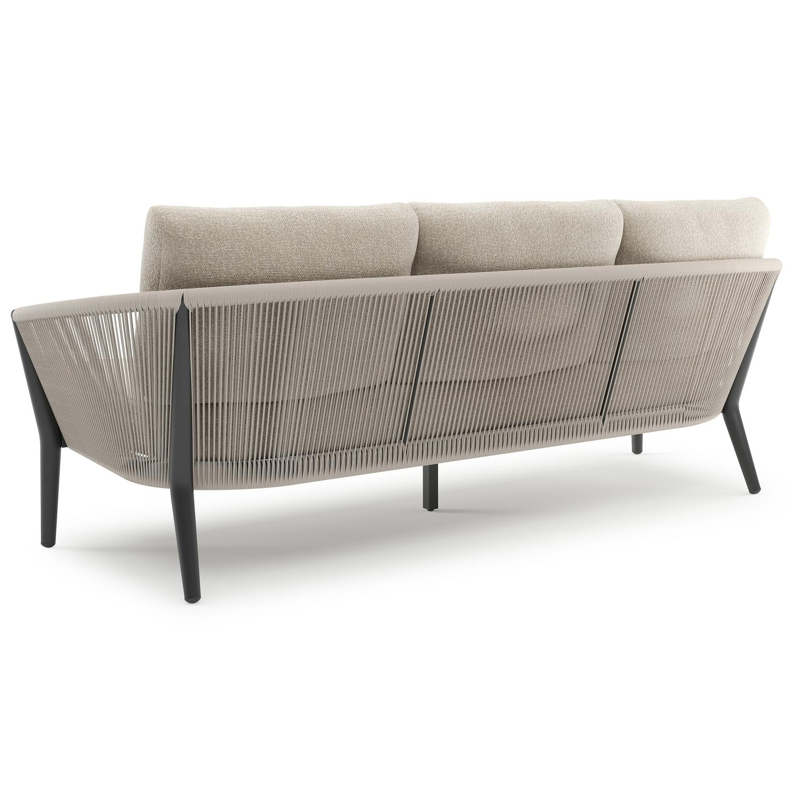 Orso loungeset in zwart aluminium en beige verticaal geweven ronde rope met Marbella Ecru all weather cosytica kussen