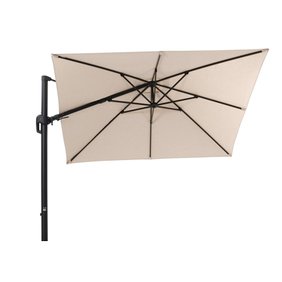 Rufina zweefparasol met tiltfunctie in zwart aluminium met beige all weather sunbrella® premium parasoldoek - L1 300 x L2 300 cm (zonder voet)