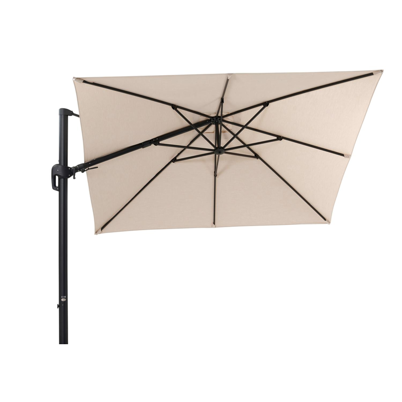 Rufina zweefparasol met tiltfunctie in zwart aluminium met beige all weather sunbrella® premium parasoldoek - L1 300 x L2 300 cm (zonder voet)