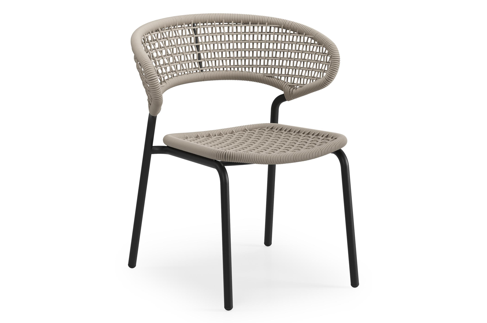 Chaise de jardin XL Donato en aluminium noir et corde ronde tissée carrée beige