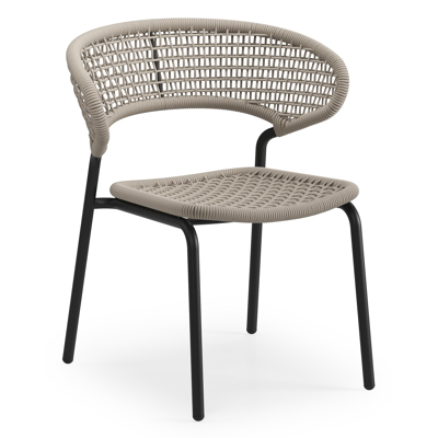 Donato XL tuinstoel in zwart aluminium en beige vierkant geweven ronde rope