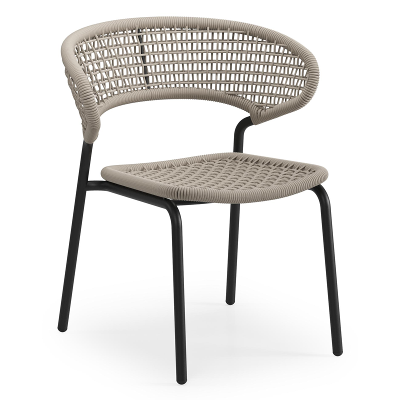 Donato XL tuinstoel in zwart aluminium en beige vierkant geweven ronde rope