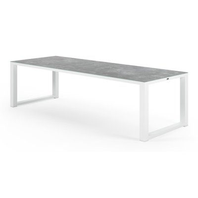 Livo tuinset in wit aluminium en grijs keramisch glas tafelblad met 8 Rivo tuinstoelen